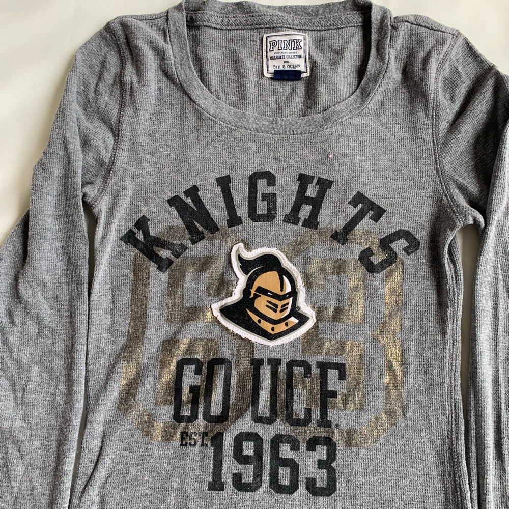 Victoria’s Secret PINK UCF grey light waffle thermal long-sleeve shirt SZ. SMALL